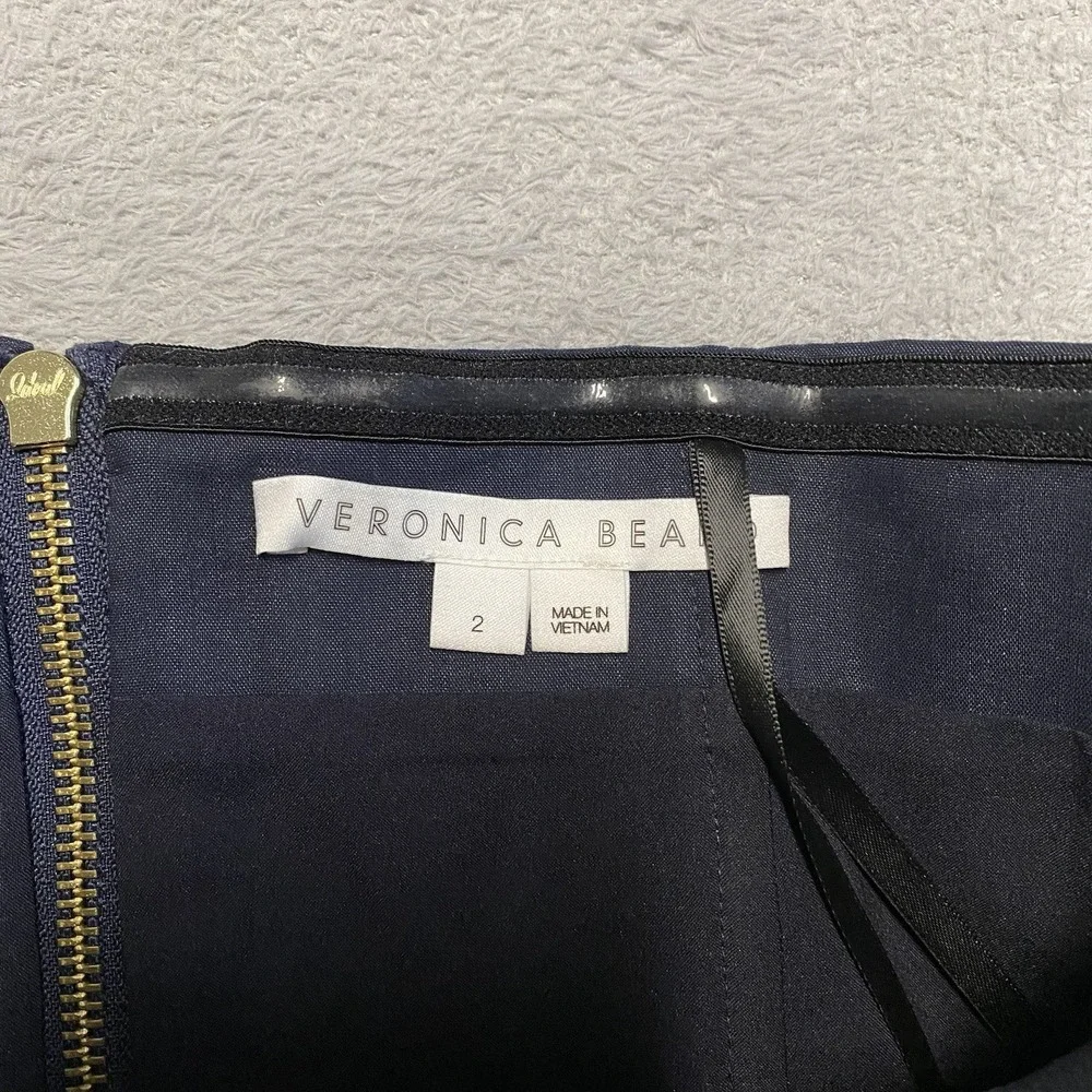 Veronica Beard Ziene Strapless Tube Top Size 2 Navy Linen Blend Zip Back - Picture 2 of 7